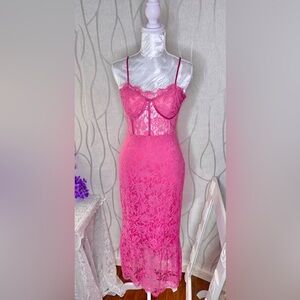 🌷 Crystal Sky 🌷 Pink Floral Lace Corset Style Slip Dress